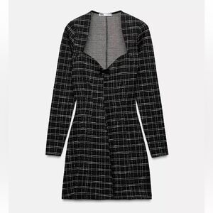 Zara Monochrome Checkered Long Sleeve Dress